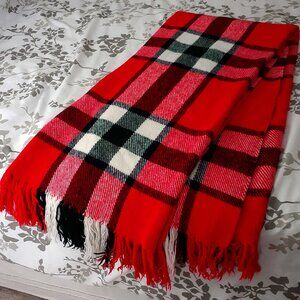 Vintage Sears Harmony House Plaid Throw Blanket. Fringed Heritage Cabin 53 x 57